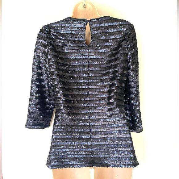 BODEN Black Sequin Striped Long Sleeve Top S 4 - Picture 6 of 8